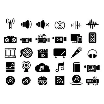 Audio files solid Sound line icon set Stock Illustration