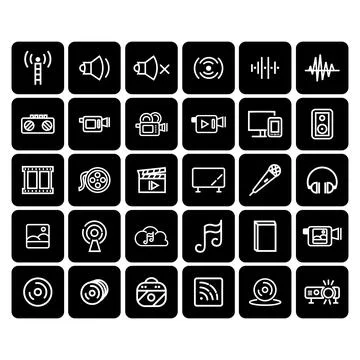 Audio files solid Sound line icon set Stock Illustration