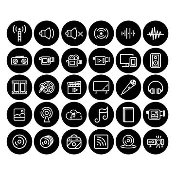 Audio files solid Sound line icon set Stock Illustration