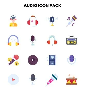 Audio Flat Bundle Icons Pack Stock Illustration