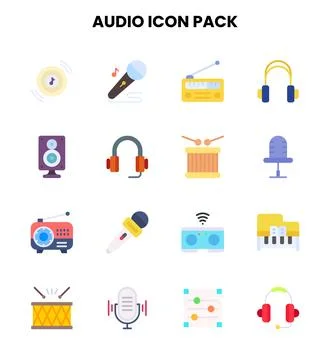 Audio Flat Set Icons Pack Ilustração Stock