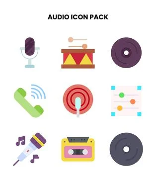 Audio Flat UI Icons Pack Stock Illustration