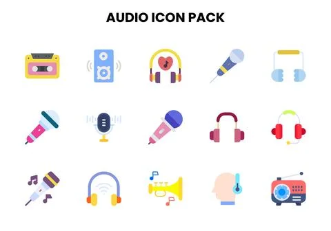 Audio Flat Vector Icons Pack Illustrazione stock