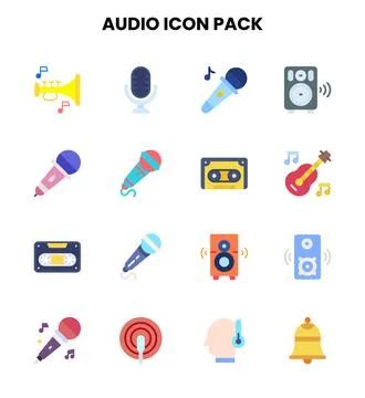 Audio Flat Vector Icons Pack Stock Illustration