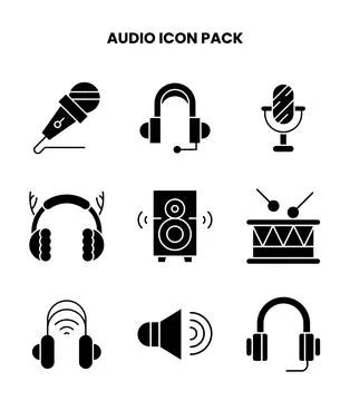 Audio Glyph Bundle Icons Pack Stock Illustration