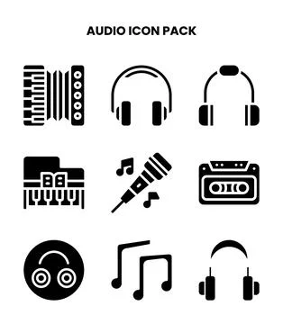 Audio Glyph Icons Pack Stock Illustration