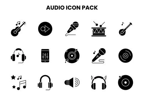 Audio Glyph Set Icons Pack Stock Illustration