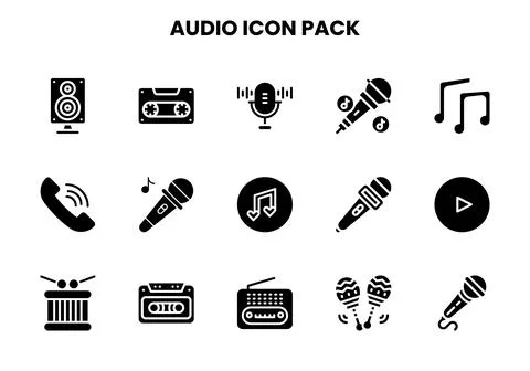 Audio Glyph Set Icons Pack Stock Illustration