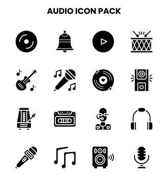 Audio Glyph Set Icons Pack Stock Illustration
