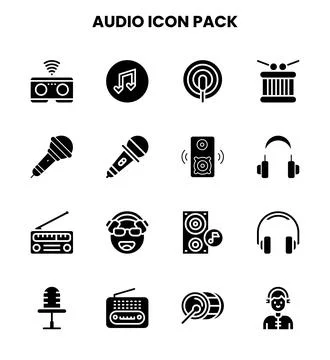 Audio Glyph Vector Icons Pack Stock Illustration