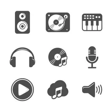 Audio Icon Set Black Version Design Stock Illustration