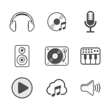 Audio Icon Set White Version Design Stock Illustration