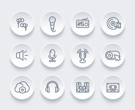 Audio icons set, linear style Stock Illustration