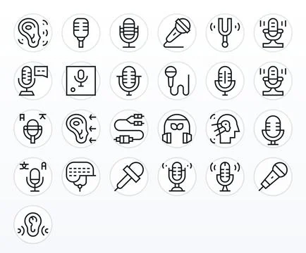 Audio Input Digital Vector Pack containing 25 Editable Regular Line 64x64 Ico Illustrazione stock