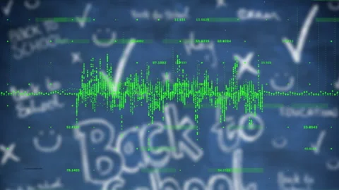 Audio input starting waveform pulsing with falling dots and numbers updating on Stock Footage 315534638