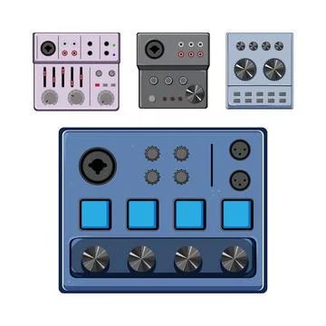 Audio interface collection for music production studio equipment Stock Illustration