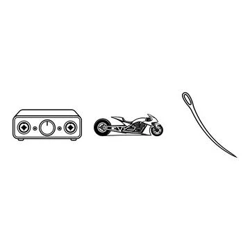 Audio interface motorcycle and sewing needle icons Stock Illustration