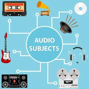 Audio items, a set of audio systems. Stock Illustration