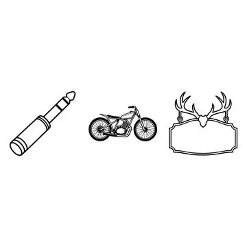 Audio jack motorcycle and blank antler sign icons Stock Illustration