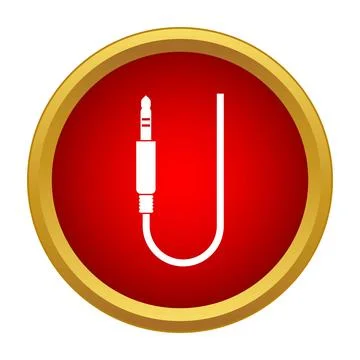 Audio jack plug connecting to round red button Stock Illustration