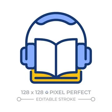 Audio lesson pixel perfect line color icon Stock Illustration