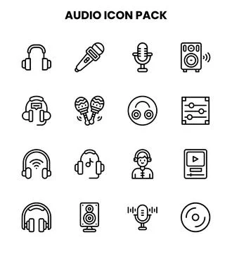 Audio Line Bundle Icons Pack Stock Illustration