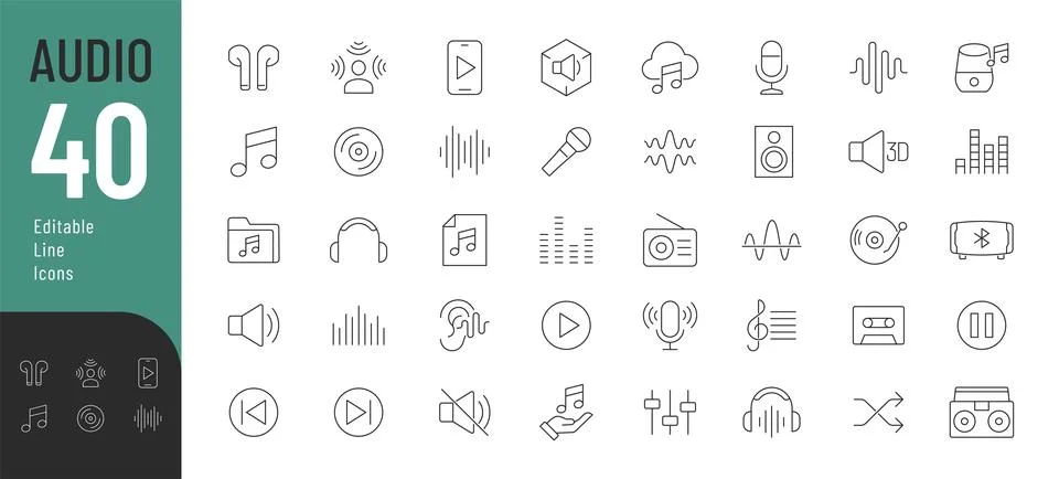 Audio Line Editable Icons set. Stock Illustration