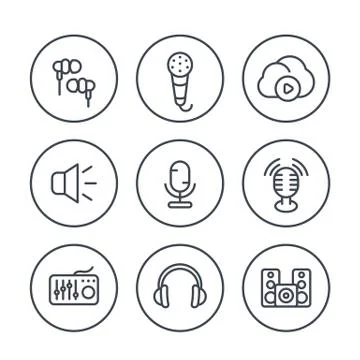 Audio line icons in circles, vector illustration Stock Illustration