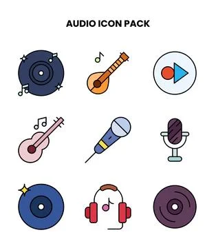 Audio Lineal Color Bundle Icons Pack Stock Illustration