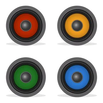 Audio loud speaker with color diffuser isolated on white. Color speakers. Illustration