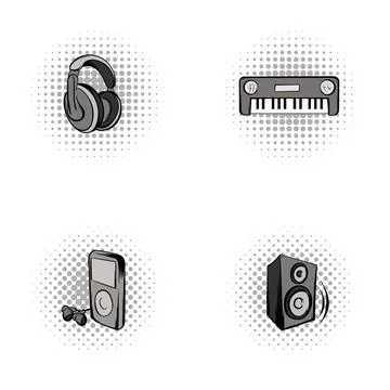 Audio media devices set with comic style icons Stock Illustration