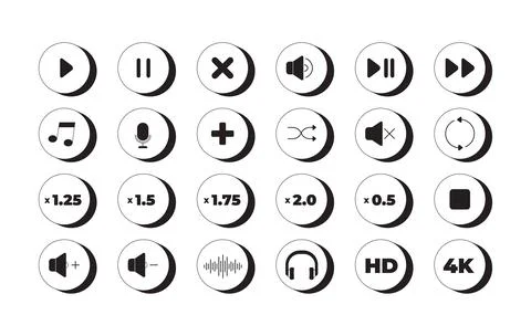 Audio media player control modern black and white UI element set Stock Illustration