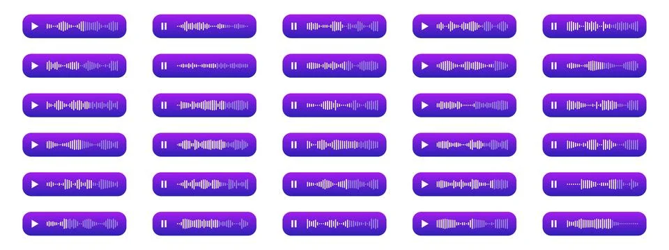 Audio message waveforms for UI design. Waveform pattern for music player, p.. Stock Illustration