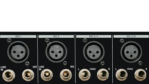 Audio. Microphone instrument inputs. Sound mixer Stock Photos