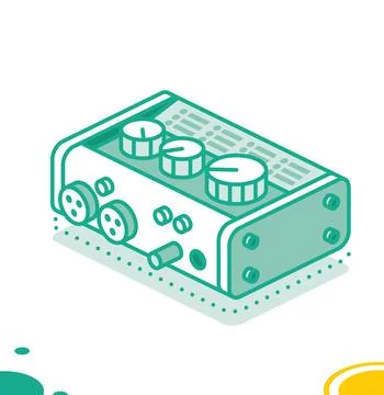 Audio Midi Interface. Isometric Outline Concept. Back View of Panel with Plug Stock Illustration