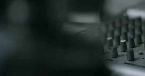 Audio mixer console in close up with camera on dolly. Stock Footage 68790343