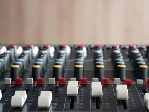 Audio mixer console close up Stock Photos
