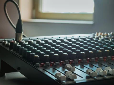 Audio mixer console in studio 스톡 사진