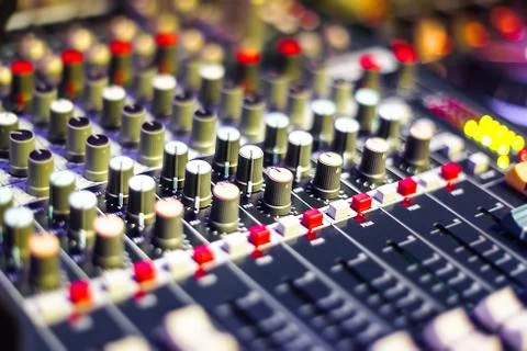 Audio Mixer Control Panel with lots of buttons Stock Photos