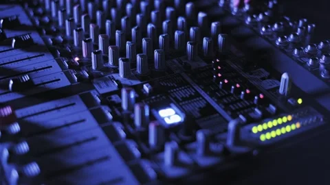 Audio Mixer Knobs and Faders with Blue Light Dolly 스톡 동영상 319066923