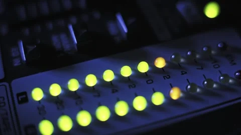 Audio Mixer LED Meter Flashing Blue Light Stock Footage 319067720