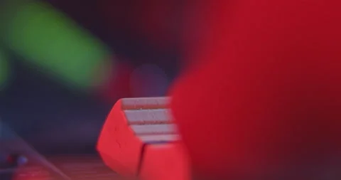 Audio Mixer Macro Close Up. Audio Engineer Pushes Master Faders. Stock Footage 167611548