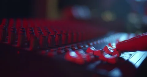 Audio Mixer Macro Close Up. Audio Engineer Adjust Sound Volume With Faders. Video stock 167612185