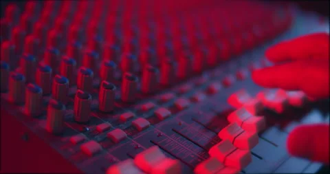 Audio Mixer Macro Close Up. Audio Engineer Adjusts Levels with Faders. Video stock 167612264
