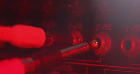 Audio Mixer Macro Close Up. Inserting 1/4" Line Input Connectors. Video stock 167611808