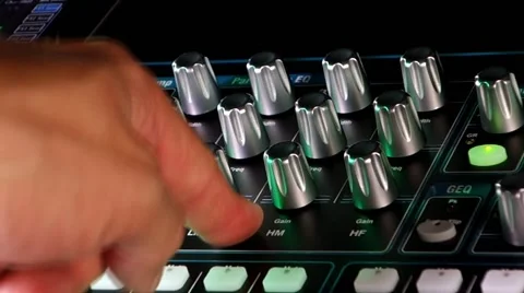 Audio Mixer Macro Close Up. Pan Of Mixing Faders And Level Meters. Video Stock Footage 59387835