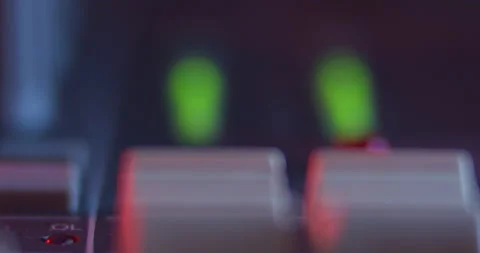 Audio Mixer Macro Close Up. Rack Focus From Faders To Level Meters. Stock Footage 167611470