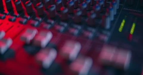 Audio Mixer Macro Close Up. Rack Focus To Channel faders. Video stock 167612242