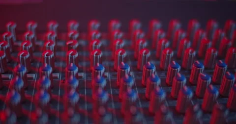 Audio Mixer Macro Close Up. Rack Focus Knobs on Mixer. Stock Footage 167612395