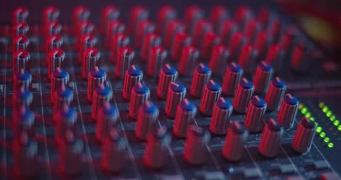 Audio Mixer Macro Close Up. Rack Focus Knobs on Mixer. Stock Footage 167612450